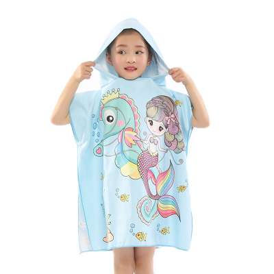 High Quality Custom Printed Double Side Velvet Microfiber Beach Towel Poncho Kids