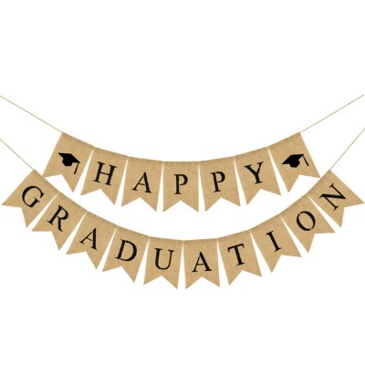 Decorative Hanging Bunting Printed Burlap Flags Graduation Party Banner