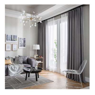 Nordic Style Gray Modern Living Room Curtain Fabric Hotel Window Ready Made Blackout Curtain