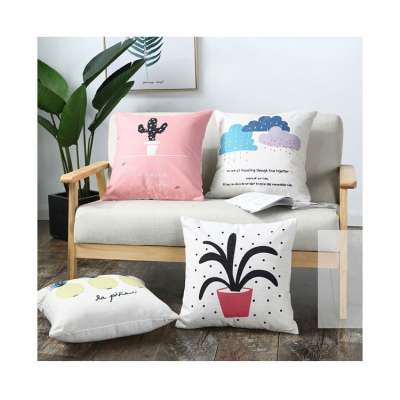 Wholesale Plant Printed Home Decorative Cotton Linen Pillow Cover Sofa Cushion